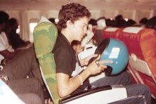 Gary Gregg on plane to T&T 100km 1982